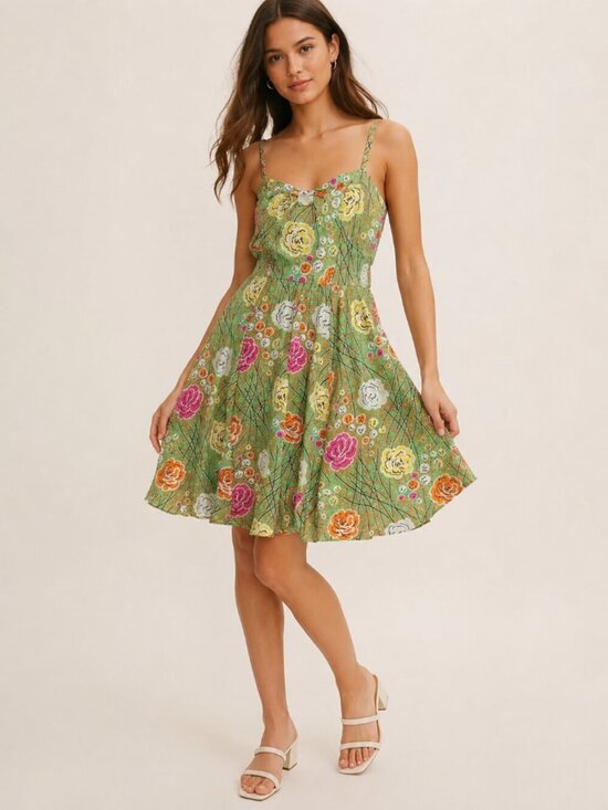 Anthropologie Dresses & Skirts - Anthropologie Girls From Savoy Retro Floral Silk Chiffon Fit Flare Sundress 4